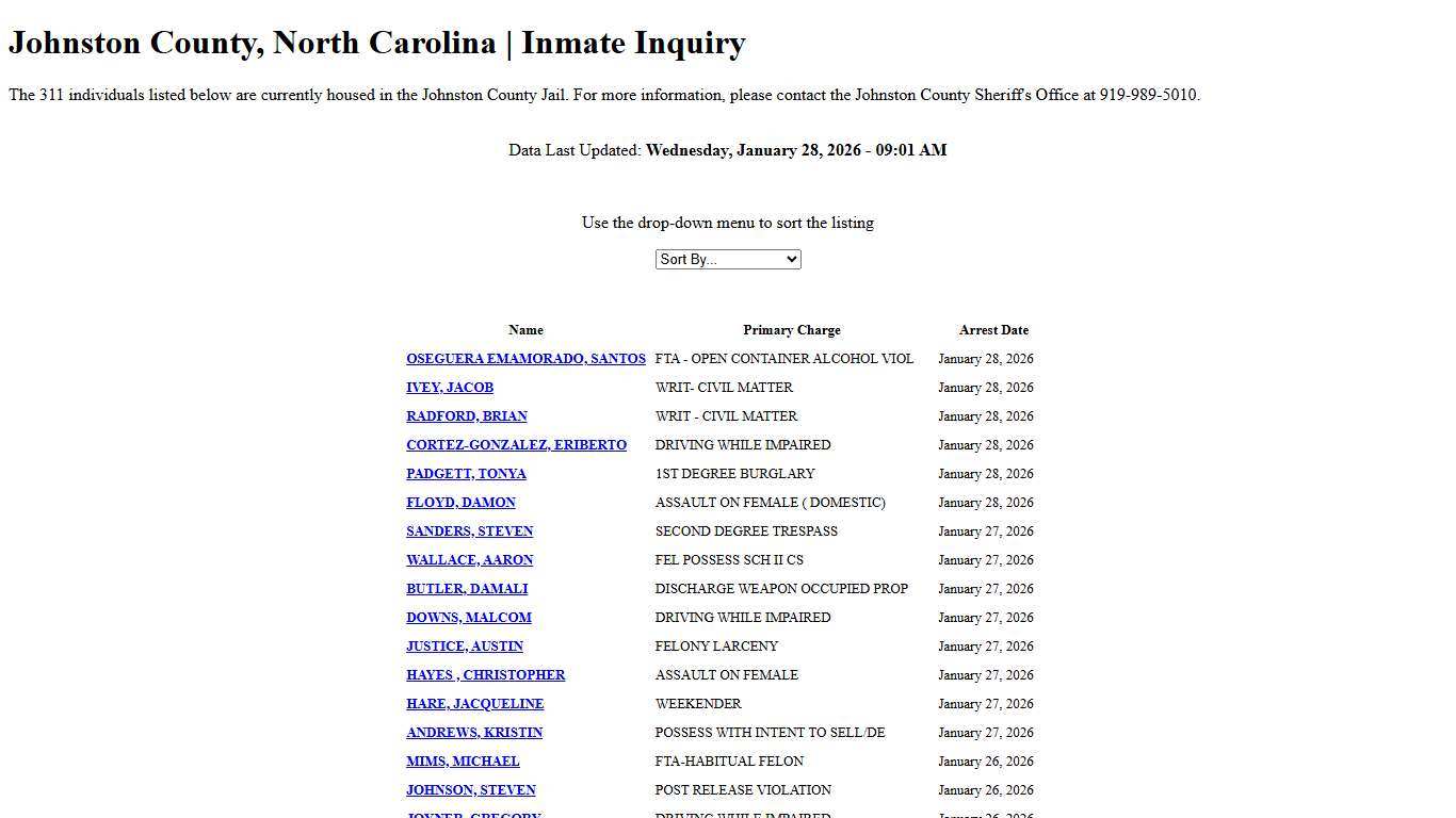 Johnston County, North Carolina Inmate Inquiry